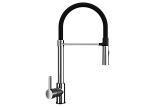Смеситель кухонный однорычажный с высоким гибким изливом цвет черный и хром (UQ-024-Cr)